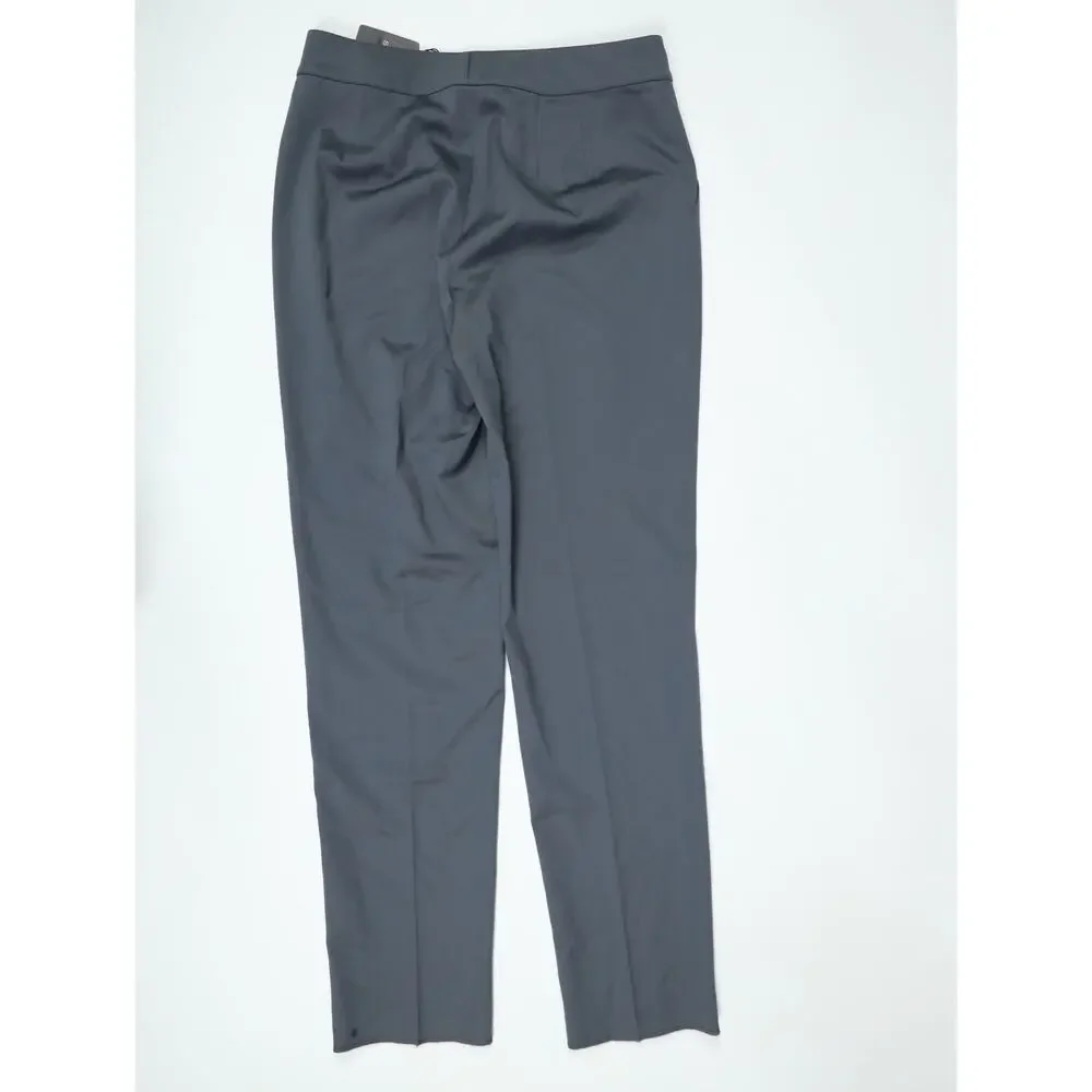 St. John Emma Pewter Gray Wool Blend Straight Leg Pants 8 NWT Raw Hem Luxury